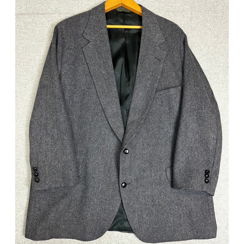Executive 500 Blazer Mens 50R Grey Herringbone Tweed Sport Coat Made in USA